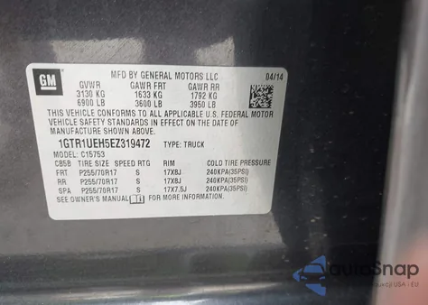 2014 GMC Sierra 1500 Sle from USA, damaged, VIN 1GTR1UEH5EZ319472